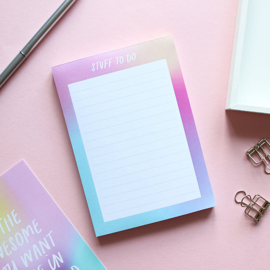 Colourful A6 stuff to do notepad from Purple Tree Designs