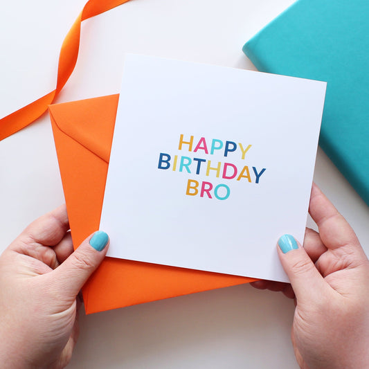 Typographic happy birthday bro brother birthday card from Purple Tree Designs