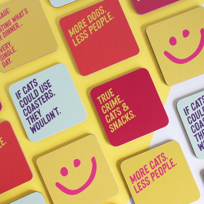 True crime, cats and snacks coaster