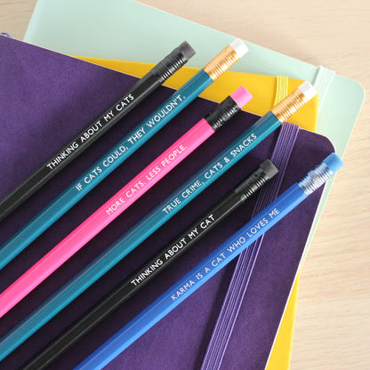 True crime, cats & snacks pencil