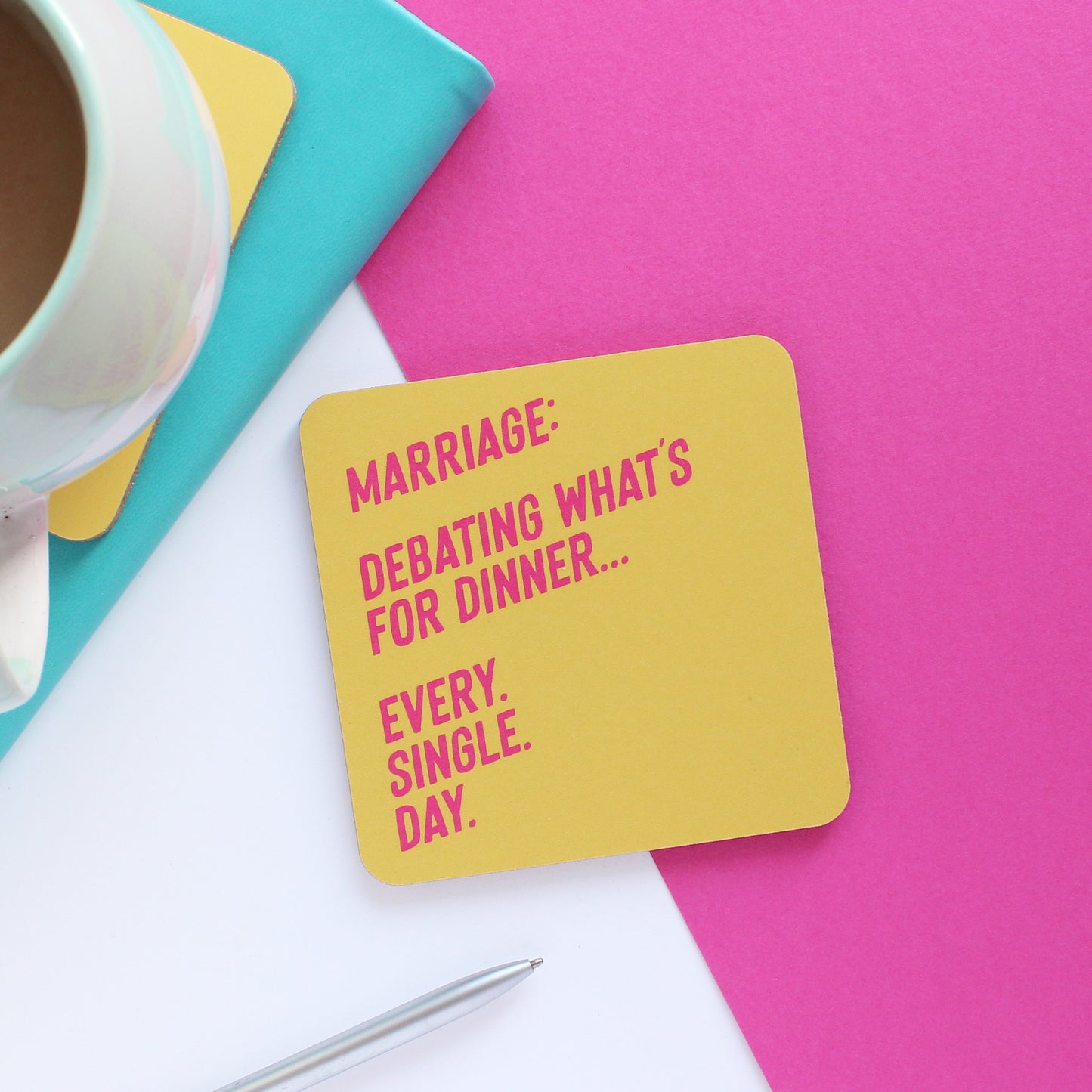 Debating dinner marriage coaster