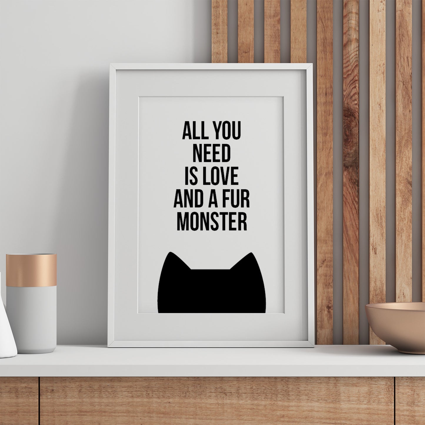 All you need is love and a fur monster cat print from Purple Tree Designs