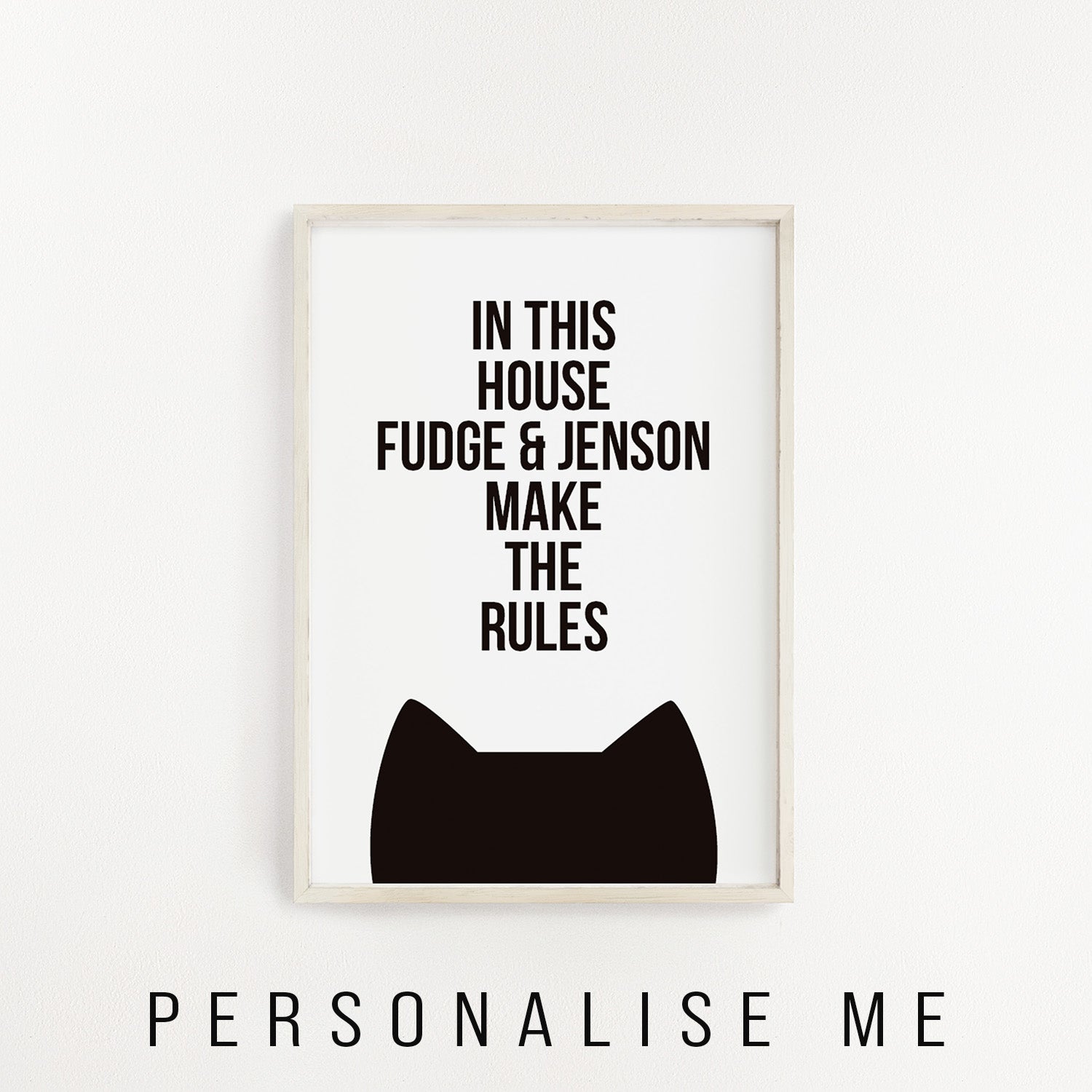 In this house the cat makes the rules personalised cat print from Purple Tree Designs