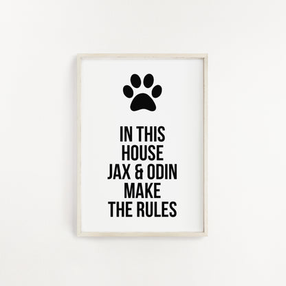 In this house the dog makes the rules personalised dog print from Purple Tree Designs