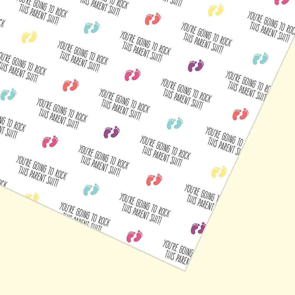 Rock this parent shit new baby wrapping paper + gift tag