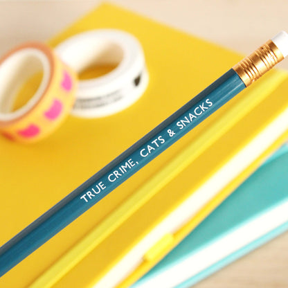 True crime, cats & snacks pencil