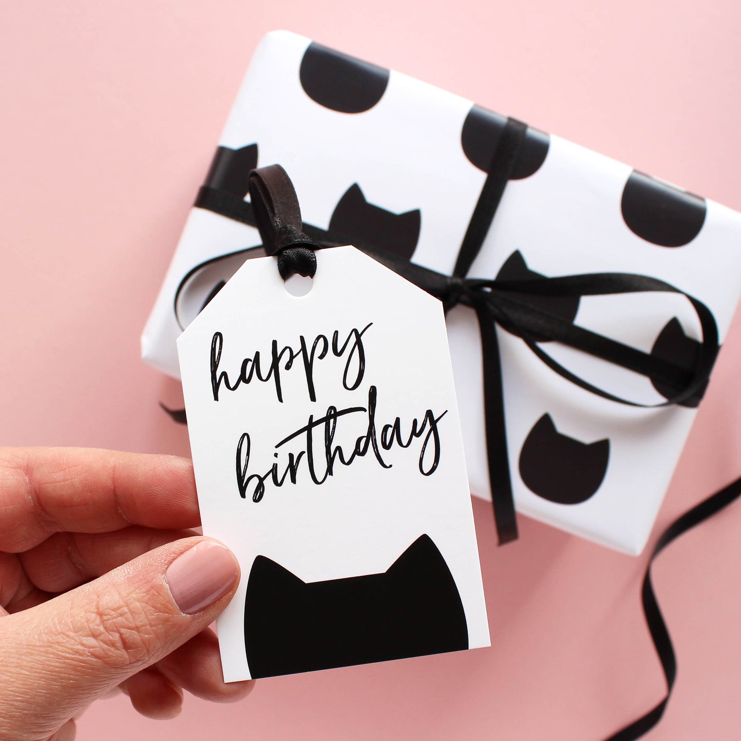Cat happy birthday gift tag from Purple Tree Designs