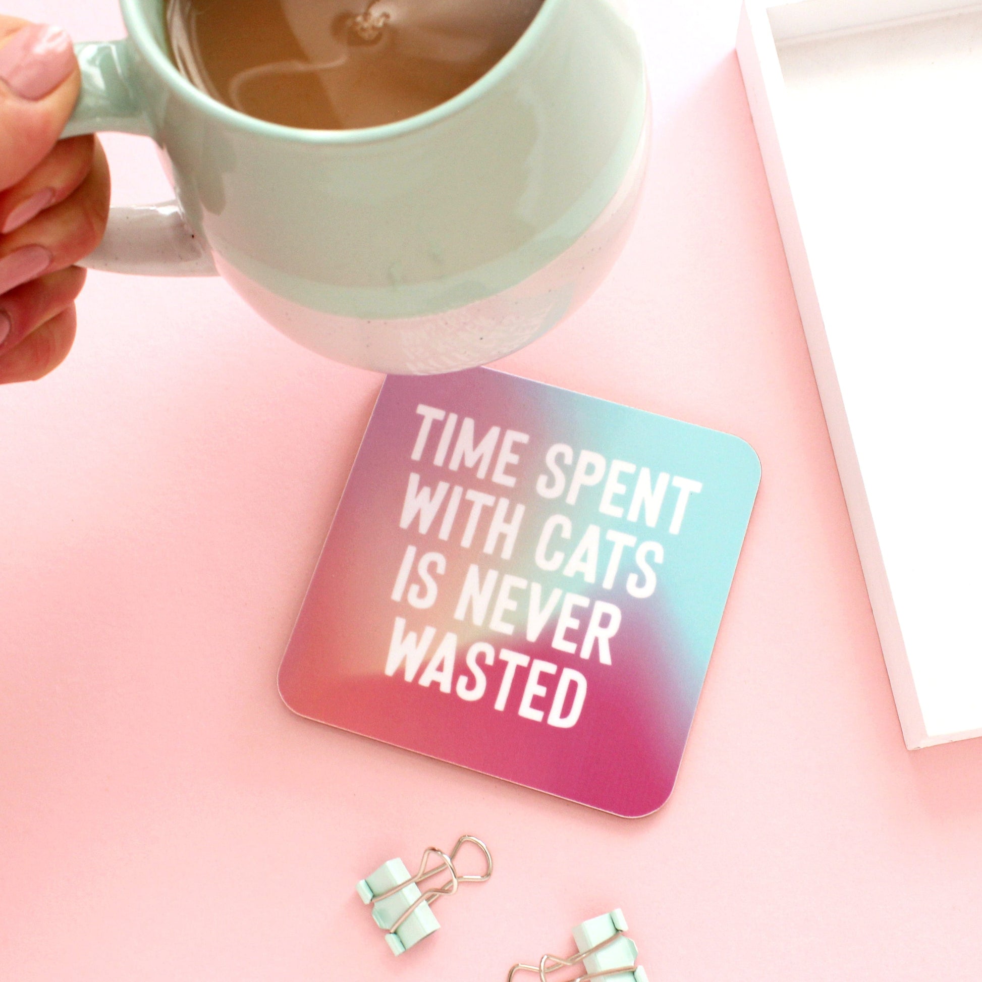 Time spent with cats is never wasted coaster from Purple Tree Designs