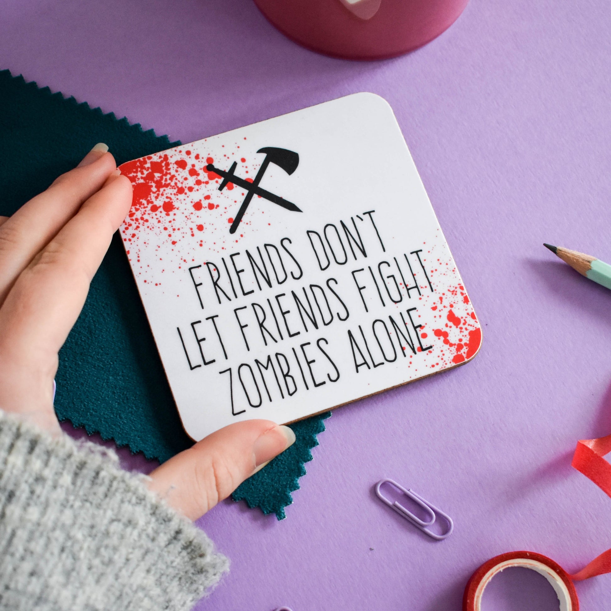 Zombie friendship coaster from Purple Tree Designs