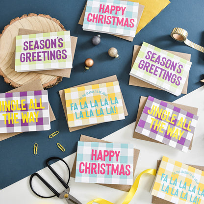 Colourful gingham Christmas card pack from Purple Tree Designs