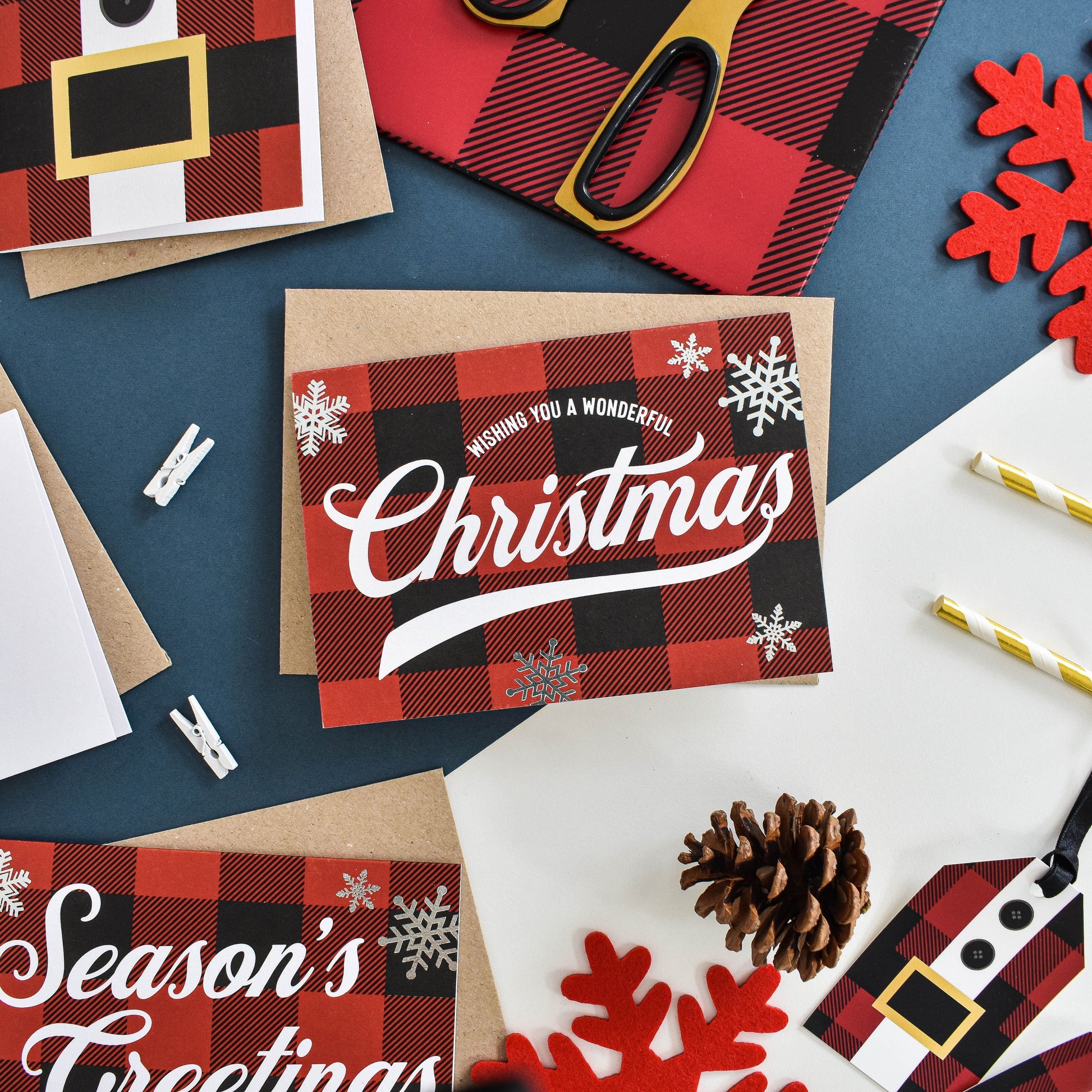 Buffalo check Christmas card pack from Purple Tree Designs