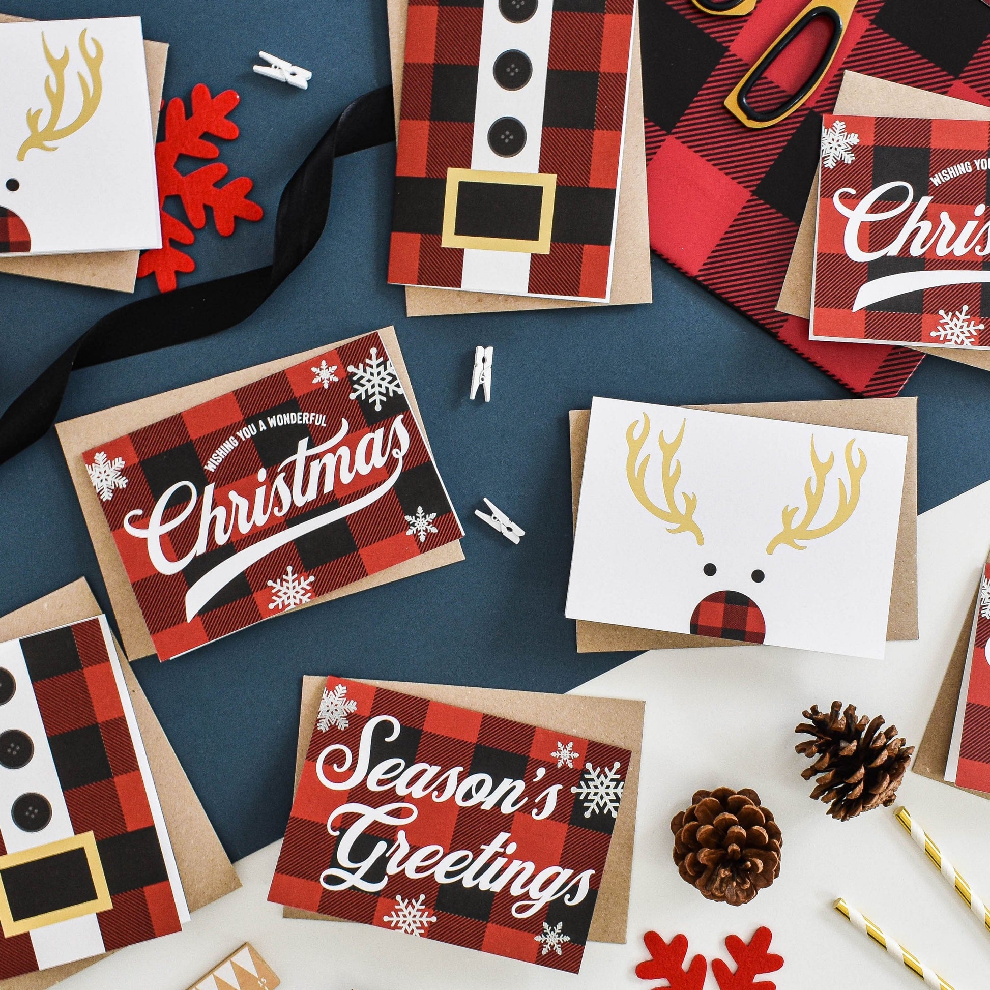 Red gingham Christmas card multipack from Purple Tree Designs