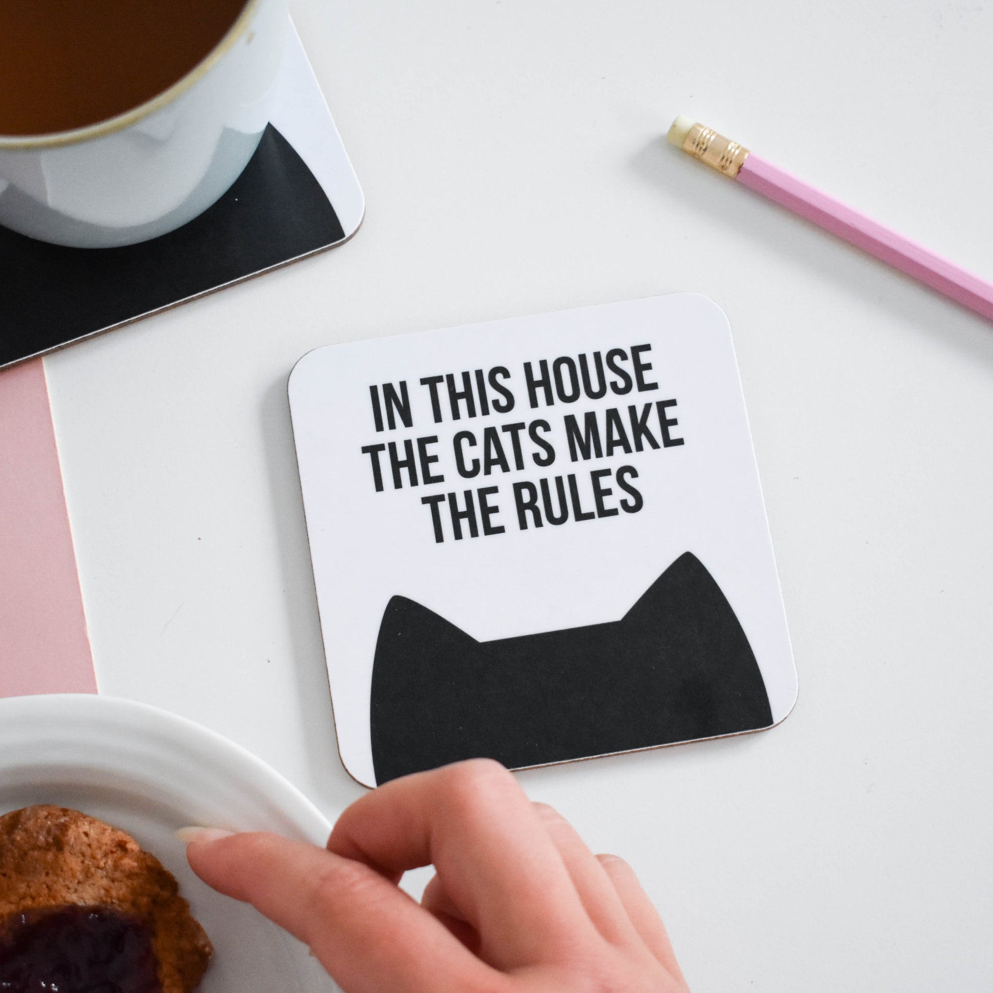 In this house the cat makes the rules coaster from Purple Tree Designs