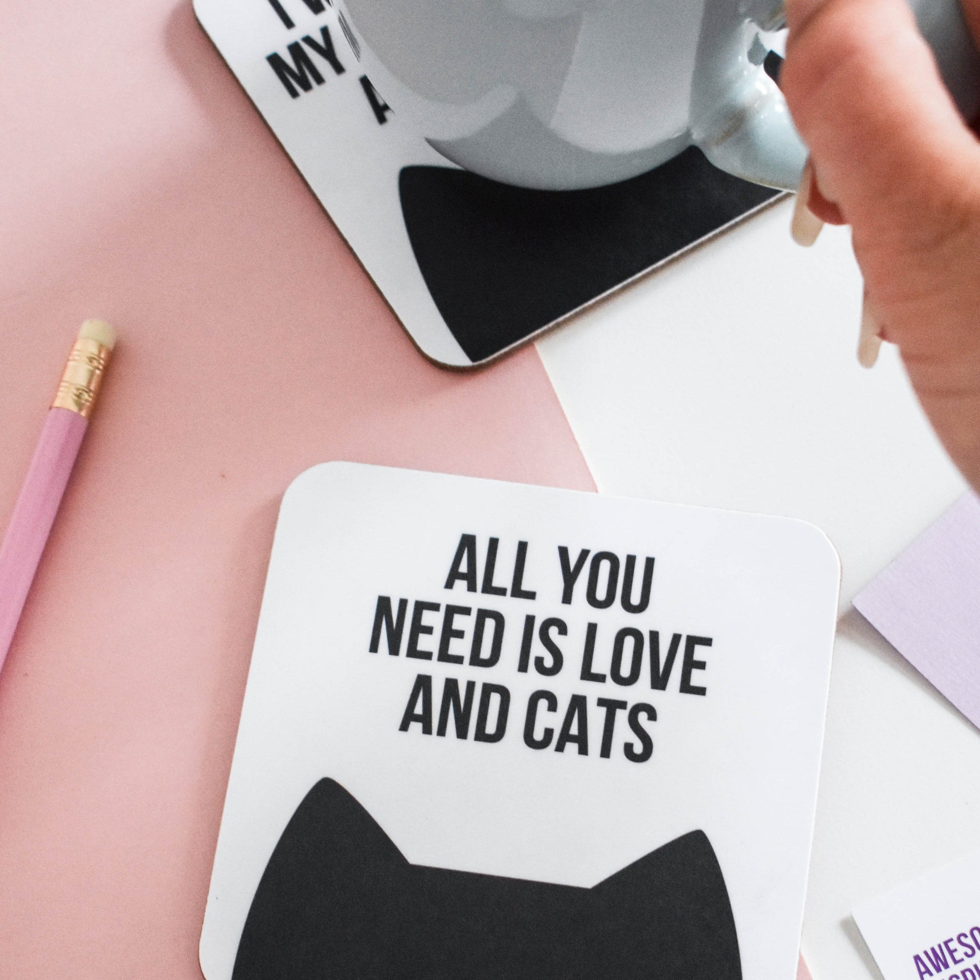 All you need is love and a cat coaster from Purple Tree Designs