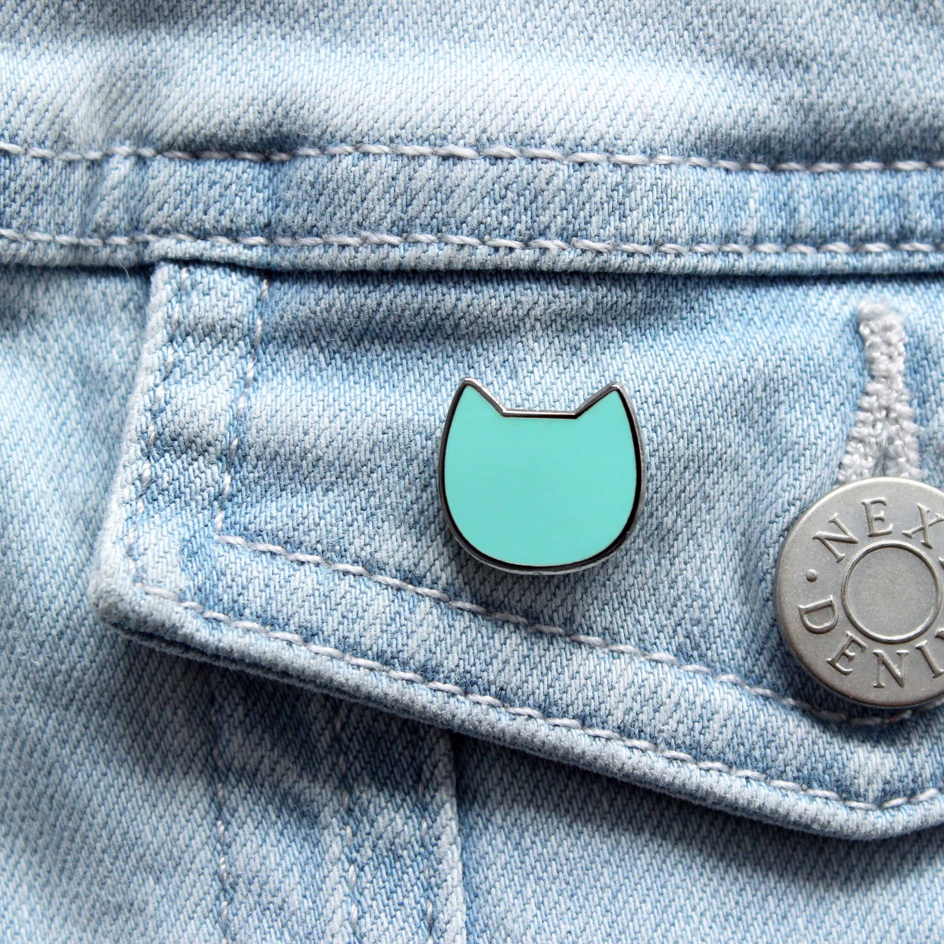 Turquoise mini cat pin badges from Purple Tree Designs