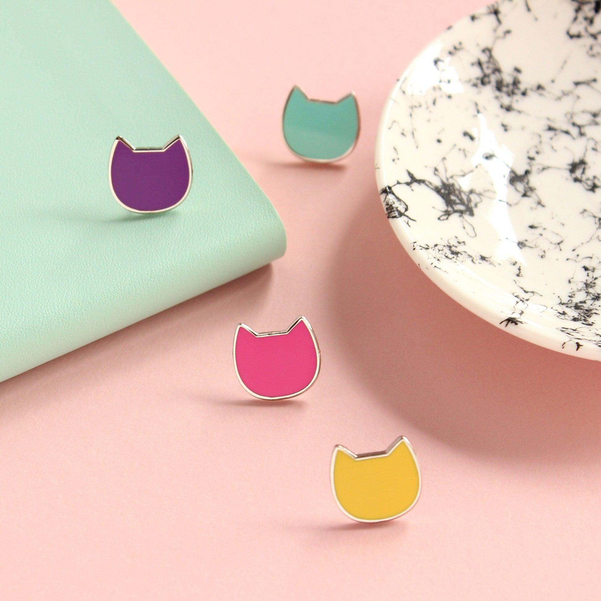 Colourful mini cat pin badges from Purple Tree Designs