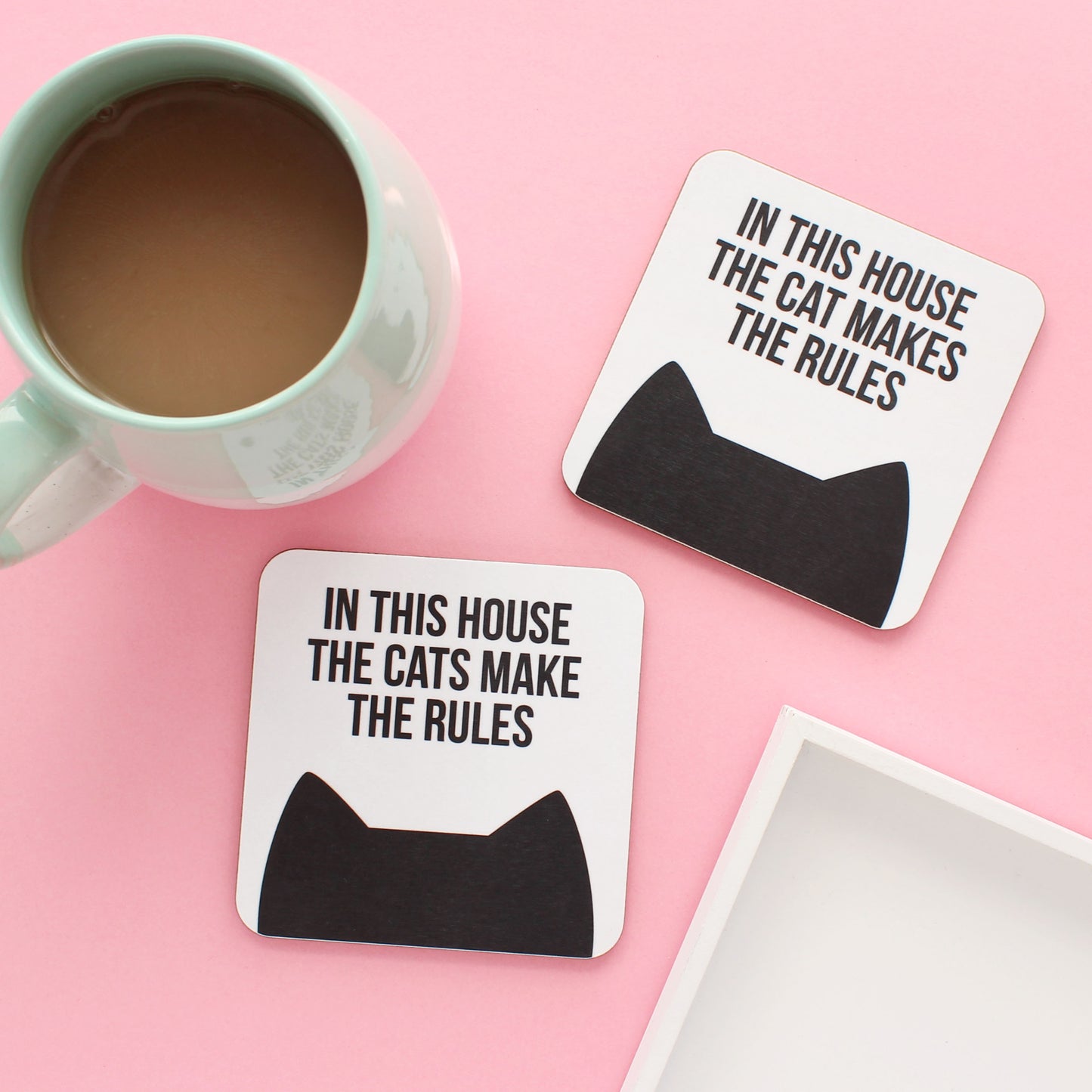 In this house the cat makes the rules coaster from Purple Tree Designs