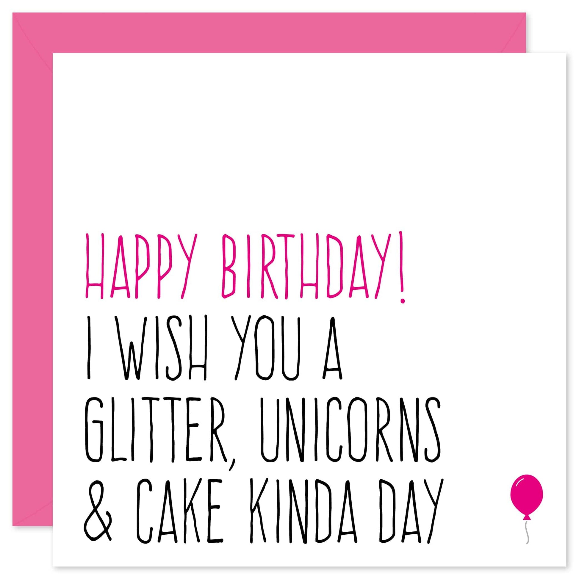 Glitter unicorns and cake birthday card from Purple Tree Designs
