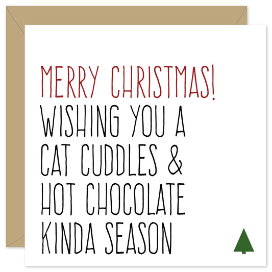 Cat cuddles and hot chocolate Christmas card from Purple Tree Designs