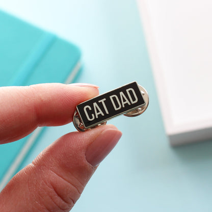 Cat dad enamel pin badge from Purple Tree Designs