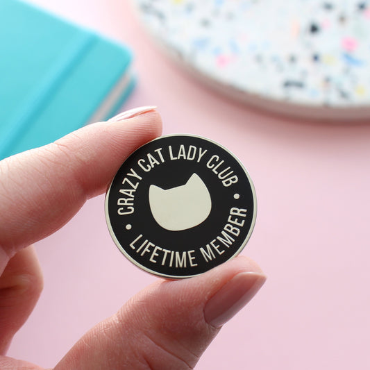 Crazy cat lady club enamel pin badge