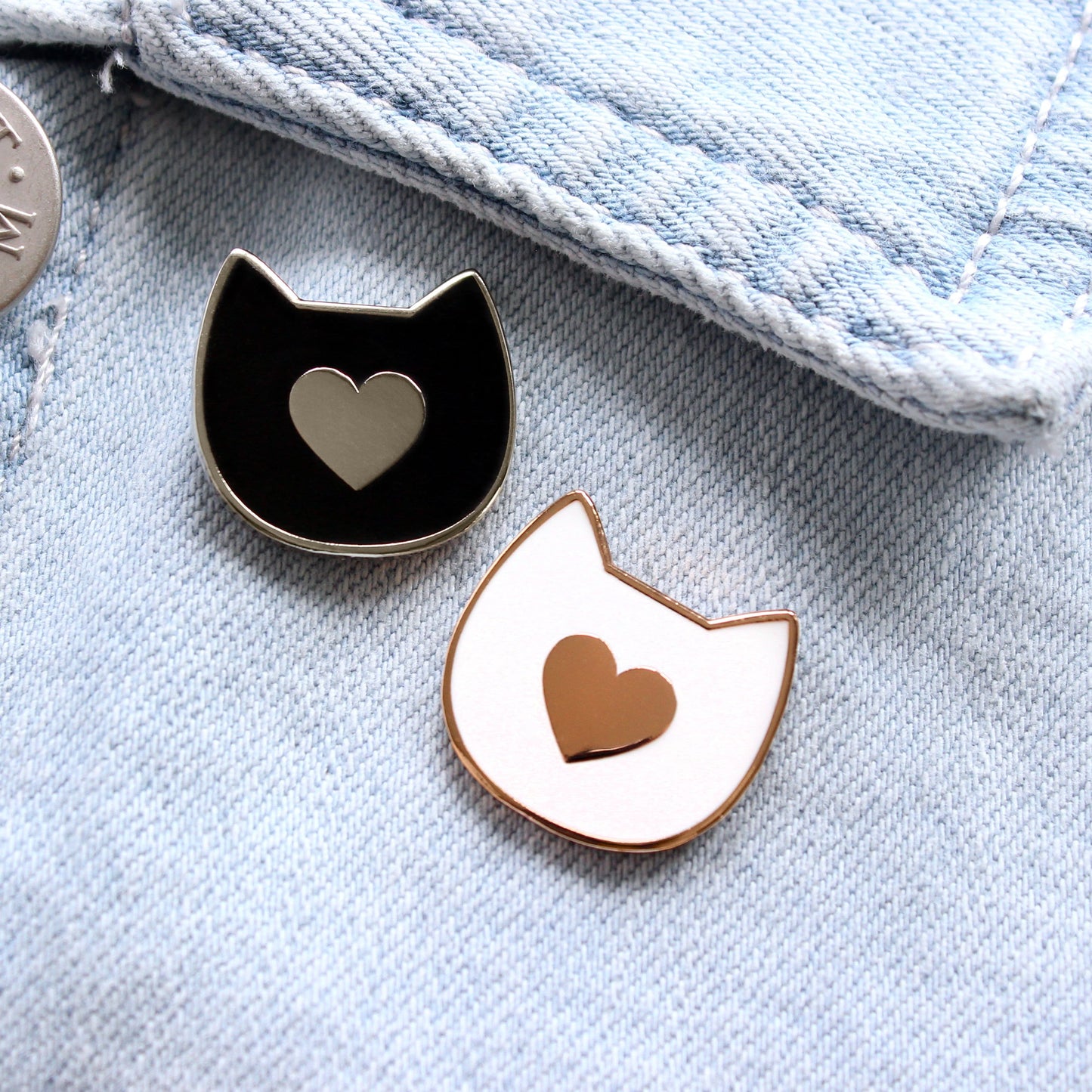 Cat with heart enamel pin badge from Purple Tree Designs