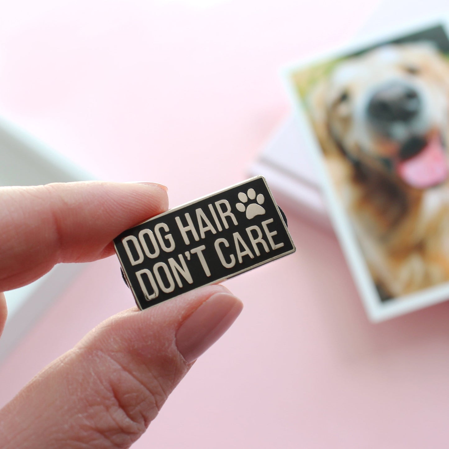 Dog hair don't care pin badge from Purple Tree Designs