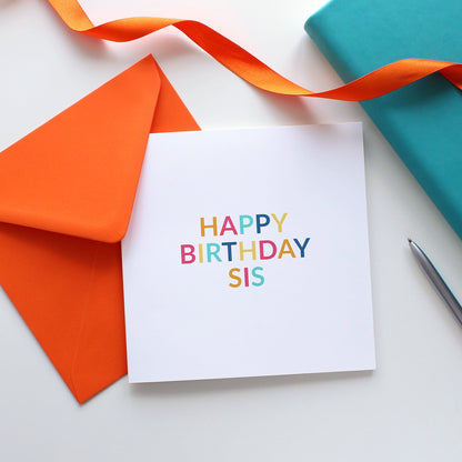 Typographic happy birthday sis sister birthday card from Purple Tree Designs